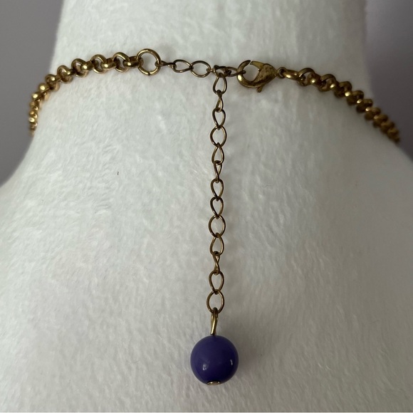 Elegant Purple and Gold Tone Statement Necklace - Picture 5 of 5